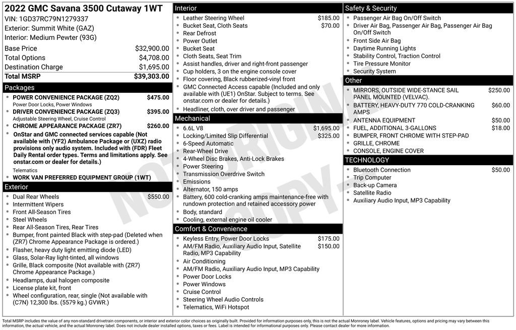 Used 2022 GMC Savana 3500 w/ Power Convenience Package RWD image 2