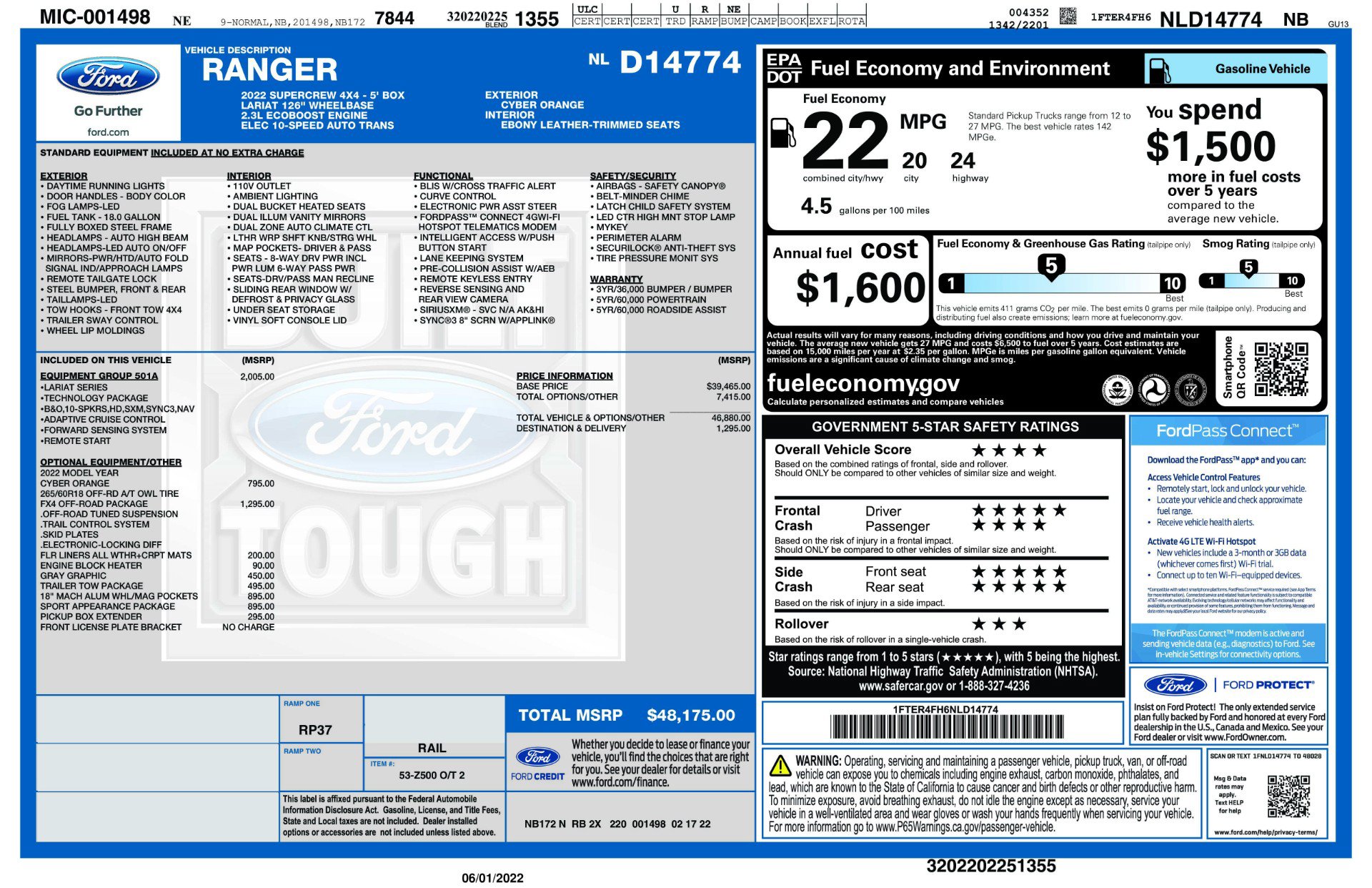 Used 2022 Ford Ranger Lariat w/ Equipment Group 501A High AWD/4WD image 11