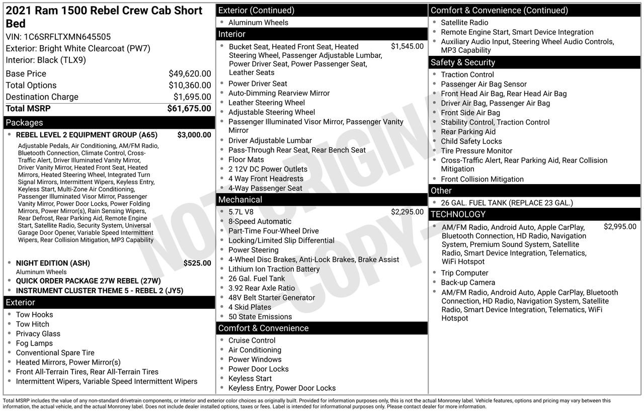 Used 2021 RAM 1500 Rebel w/ Rebel Level 2 Equipment Group AWD/4WD image 42