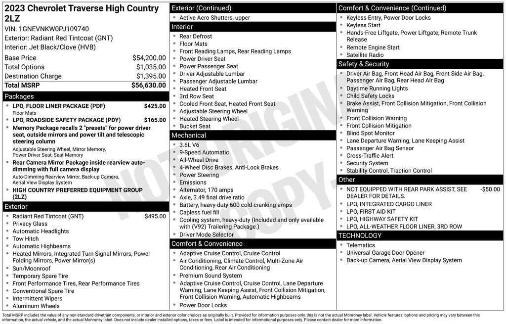 Certified 2023 Chevrolet Traverse High Country w/ LPO, Floor Liner Package image 3