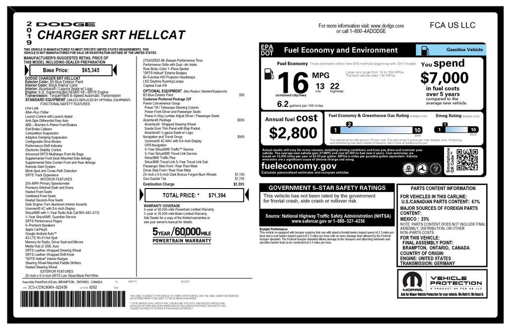 Used 2019 Dodge Charger SRT Hellcat w/ Navigation & Travel Group image 4