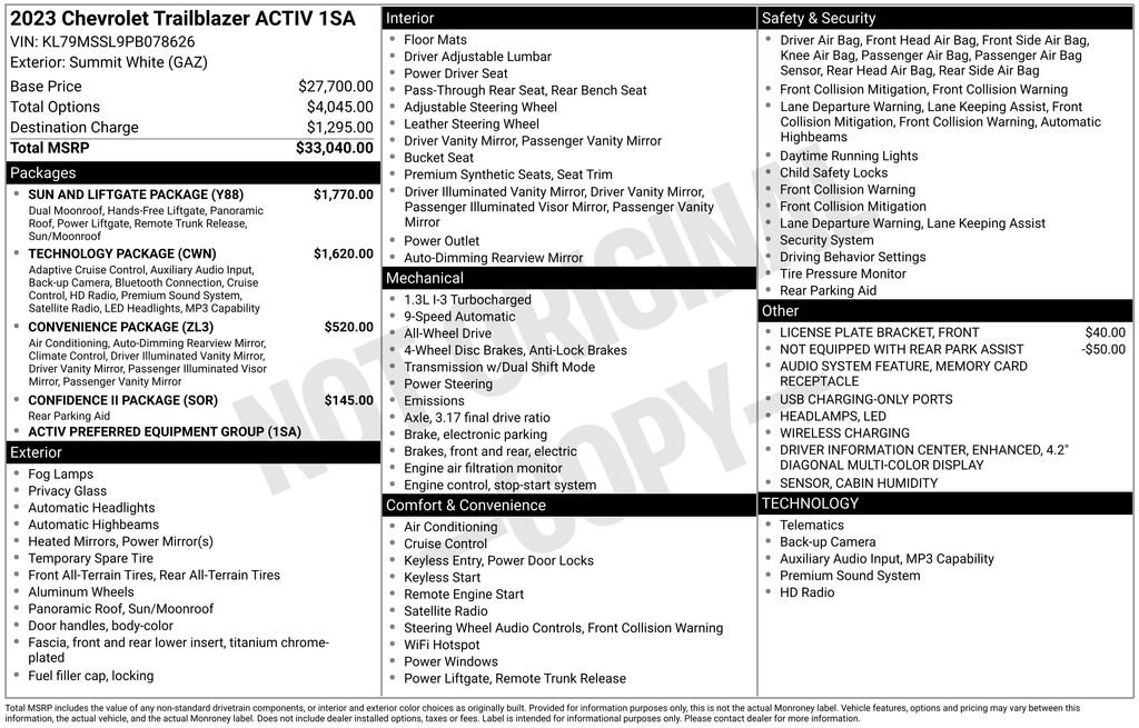 Used 2023 Chevrolet TrailBlazer ACTIV w/ Sun and Liftgate Package AWD/4WD image 36