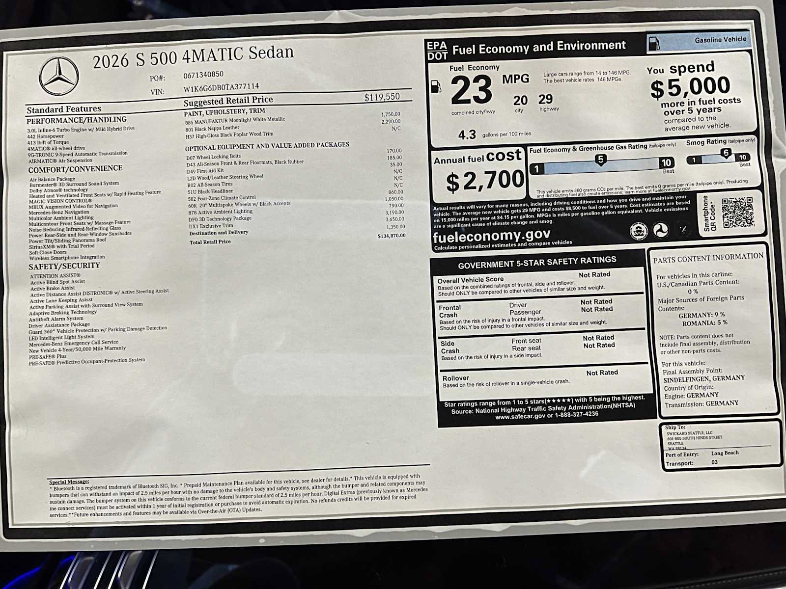 New 2026 Mercedes-Benz S 500 4MATIC image 44