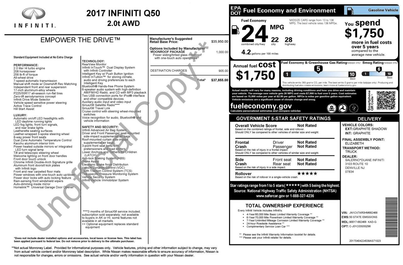 Used 2017 INFINITI Q50 2.0t w/ Moonroof Package AWD/4WD image 44