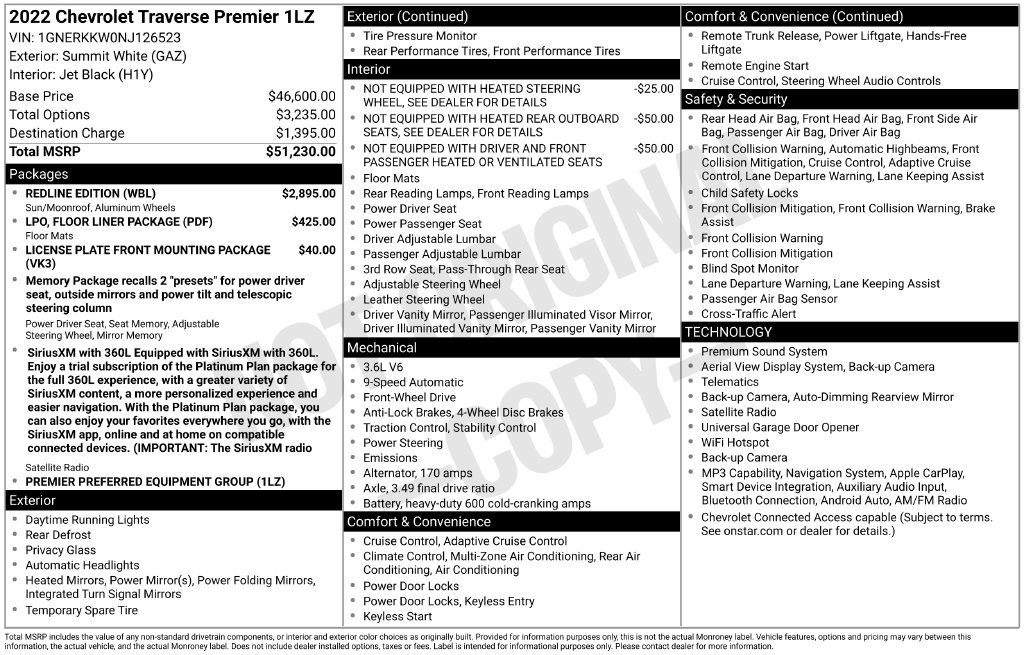 Used 2022 Chevrolet Traverse Premier w/ Redline Edition FWD image 3