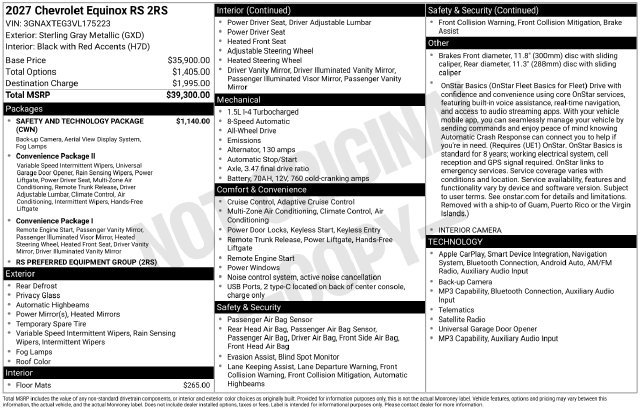 New 2027 Chevrolet Equinox RS w/ Safety and Technology Package AWD/4WD image 32