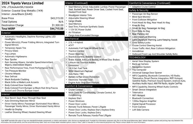 Used 2024 Toyota Venza Limited AWD/4WD image 39