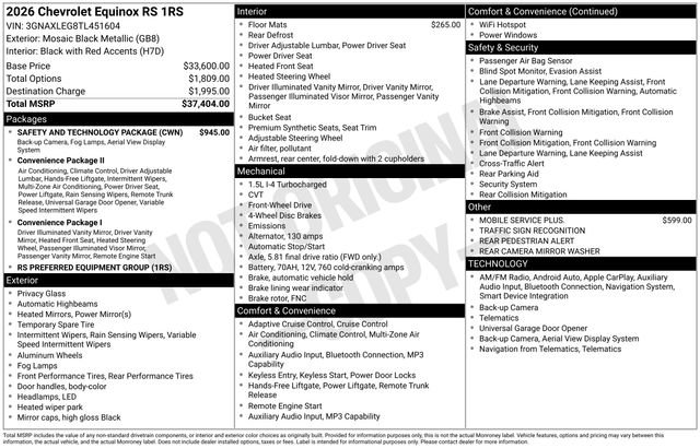 New 2026 Chevrolet Equinox RS w/ Safety and Technology Package FWD image 4