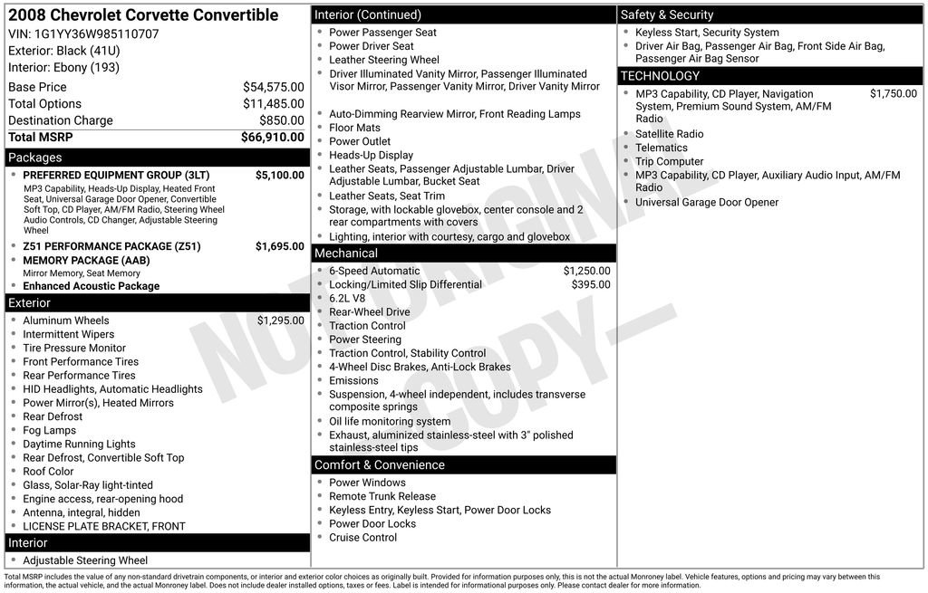 Used 2008 Chevrolet Corvette Convertible w/ Preferred Equipment Group RWD image 3
