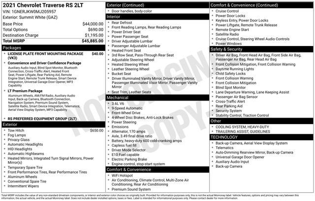 Used 2021 Chevrolet Traverse RS image 48