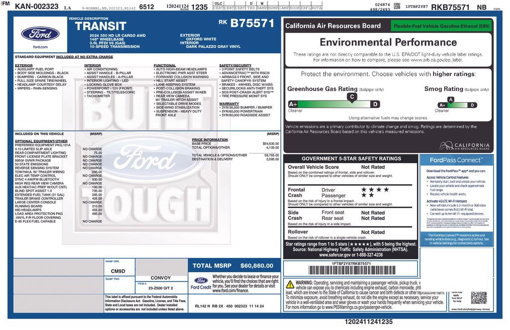 New 2024 Ford Transit 350 148 Low Roof AWD w/ Load Area Protection Package