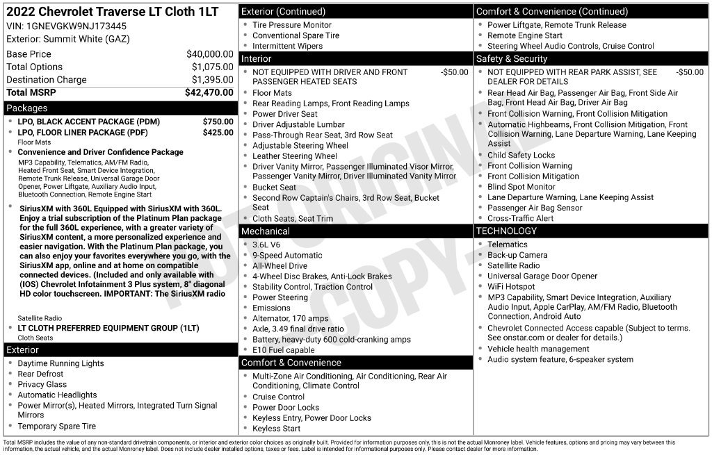 Used 2022 Chevrolet Traverse LT w/ LPO, Black Accent Package AWD/4WD image 36