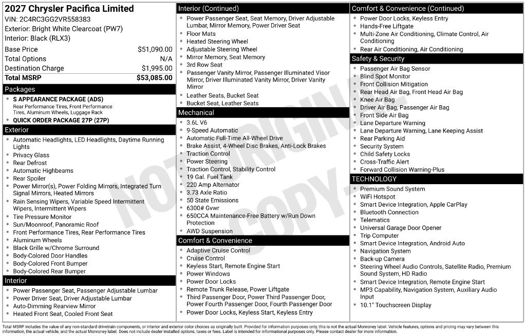 New 2027 Chrysler Pacifica Limited AWD/4WD image 6
