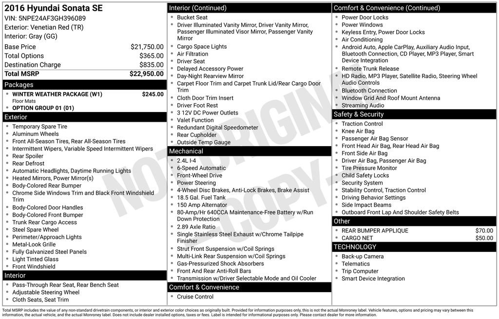 Used 2016 Hyundai Sonata SE w/ Winter Weather Package image 4