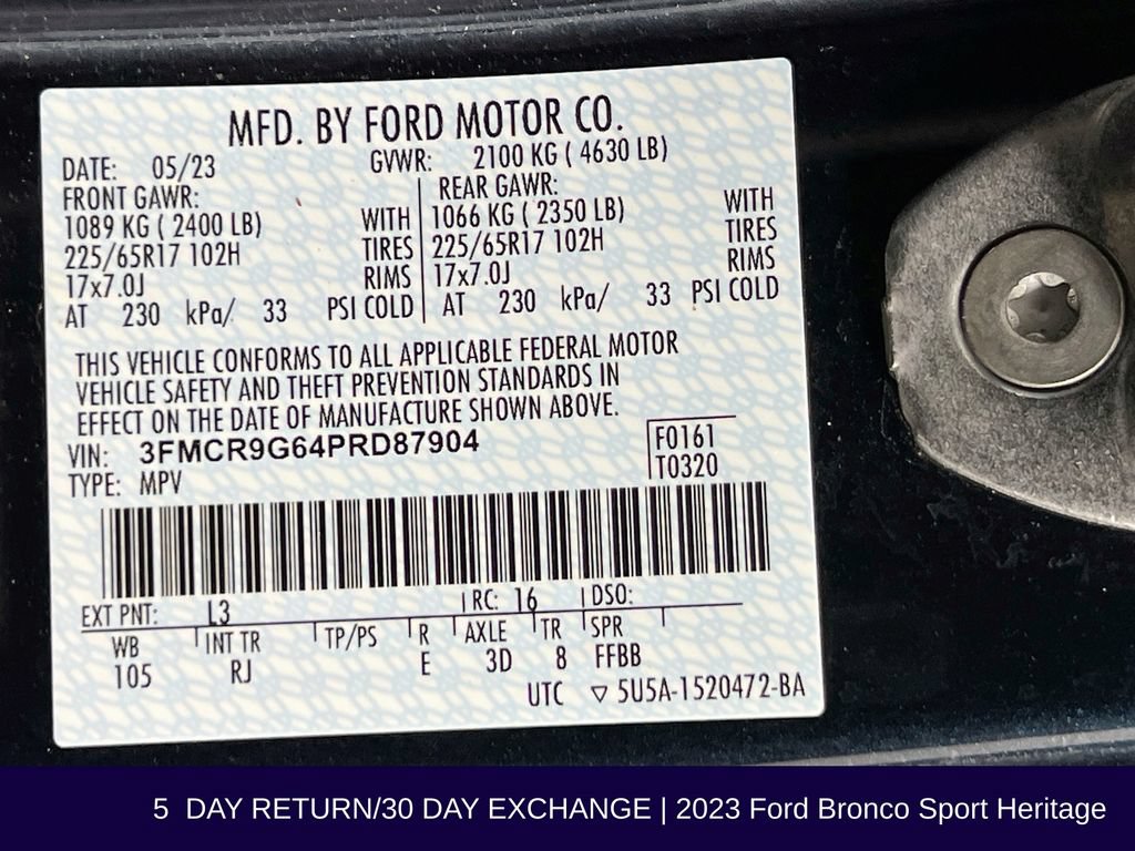 Certified 2023 Ford Bronco Sport Heritage w/ Heritage Convenience Package AWD/4WD image 37