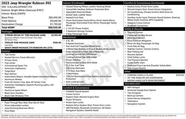 Used 2023 Jeep Wrangler Unlimited Rubicon 392 w/ Xtreme Recon 35" Tire Package image 11