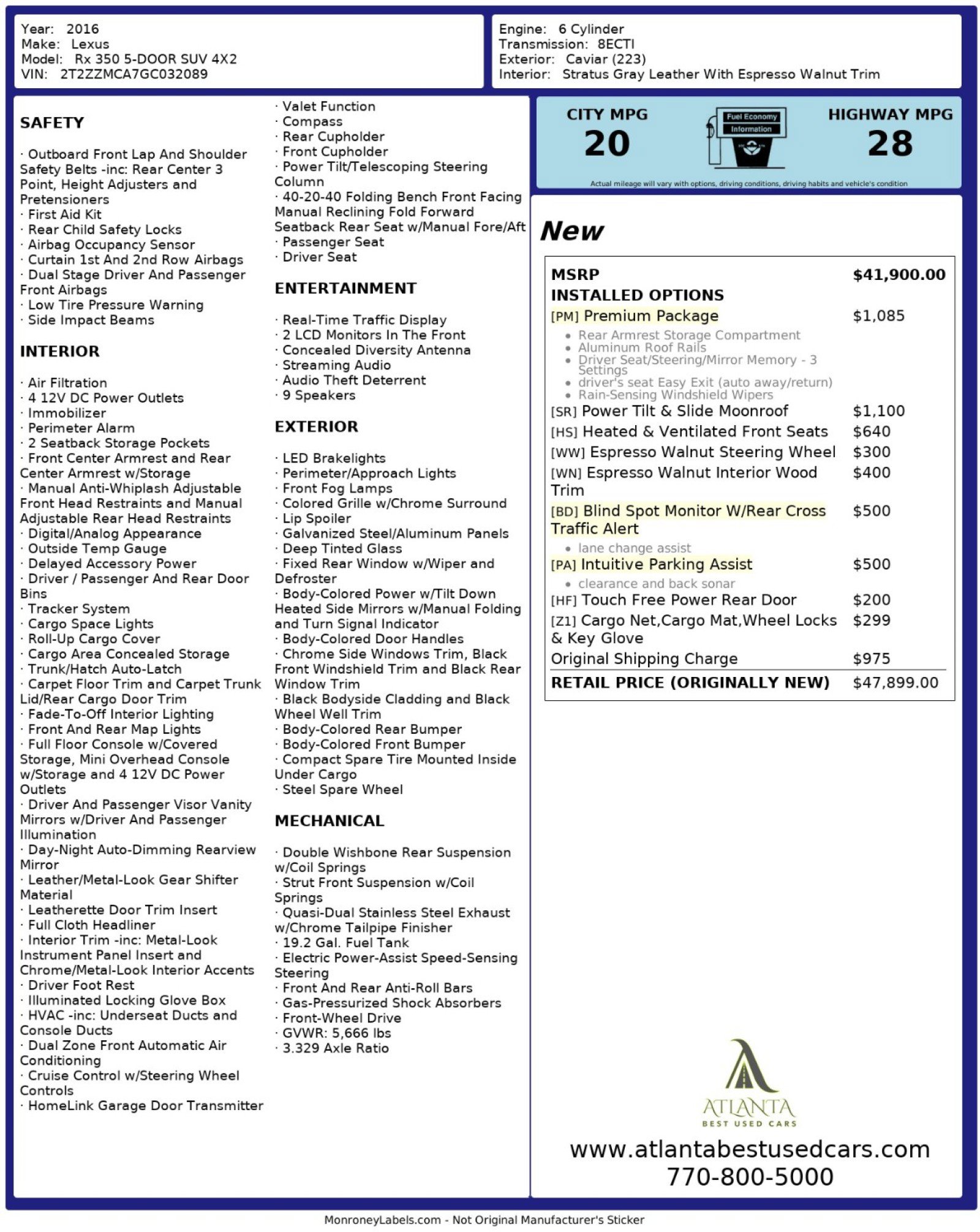 Used 2016 Lexus RX 350 Premium w/ Premium Package image 55