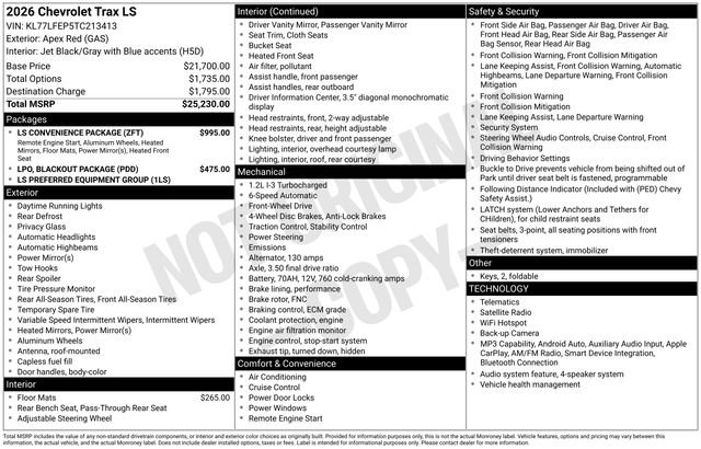 New 2026 Chevrolet Trax LS w/ LS Convenience Package FWD image 15