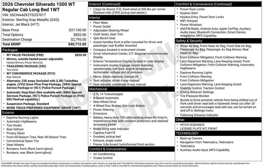 Used 2026 Chevrolet Silverado 1500 W/T w/ WT Value Package image 6