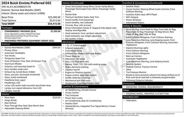 Certified 2024 Buick Envista Preferred w/ Convenience I Package