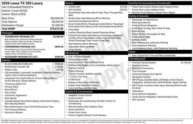 New 2026 Lexus TX 350 AWD w/ Technology Package image 41