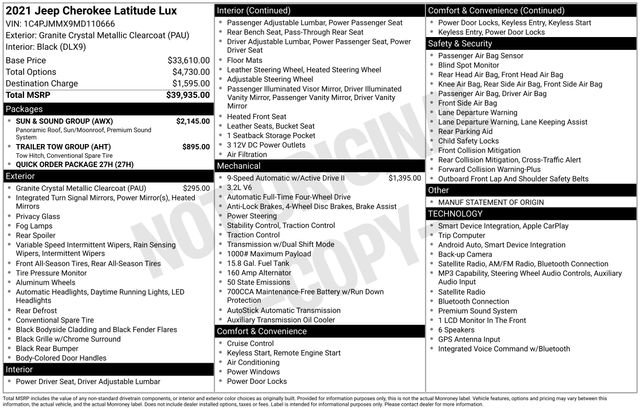 Used 2021 Jeep Cherokee Latitude Lux w/ Sun & Sound Group AWD/4WD image 20