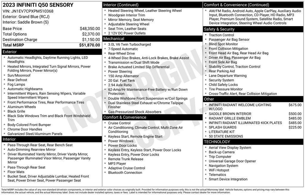 Used 2023 INFINITI Q50 Sensory image 15