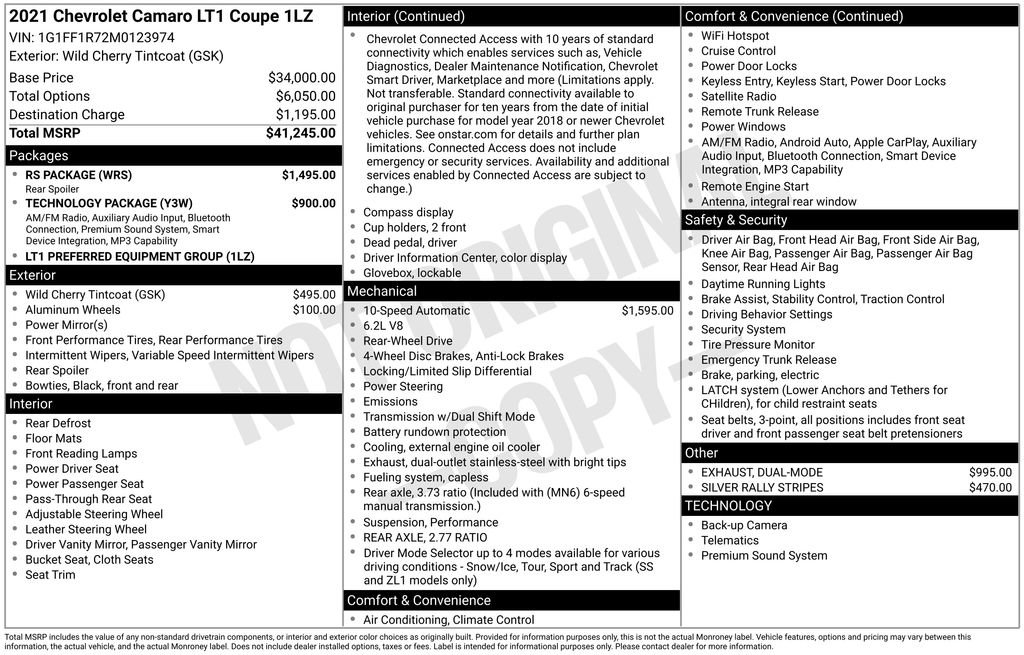 Used 2021 Chevrolet Camaro LT w/ RS Package RWD image 7