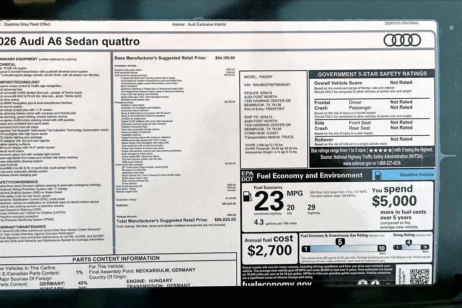 New 2026 Audi A6 Prestige AWD/4WD image 14