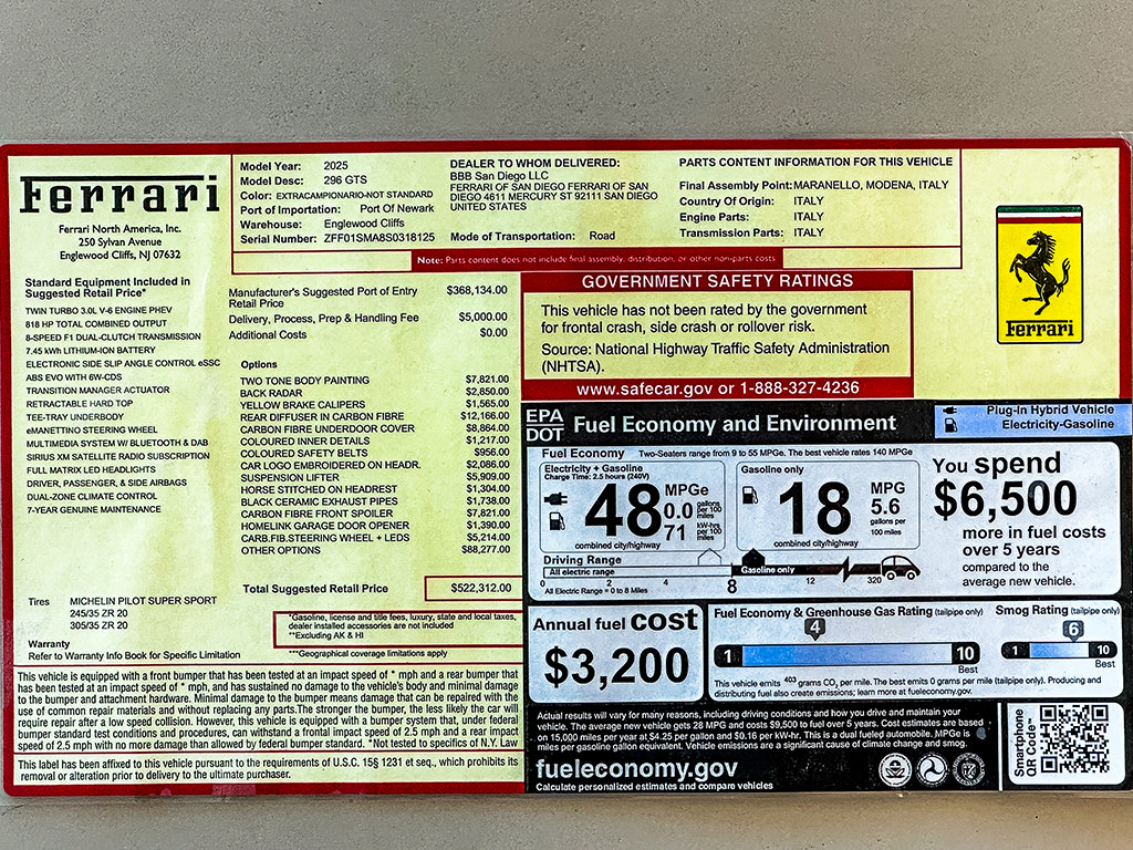 Certified 2025 Ferrari 296 GTS RWD image 37