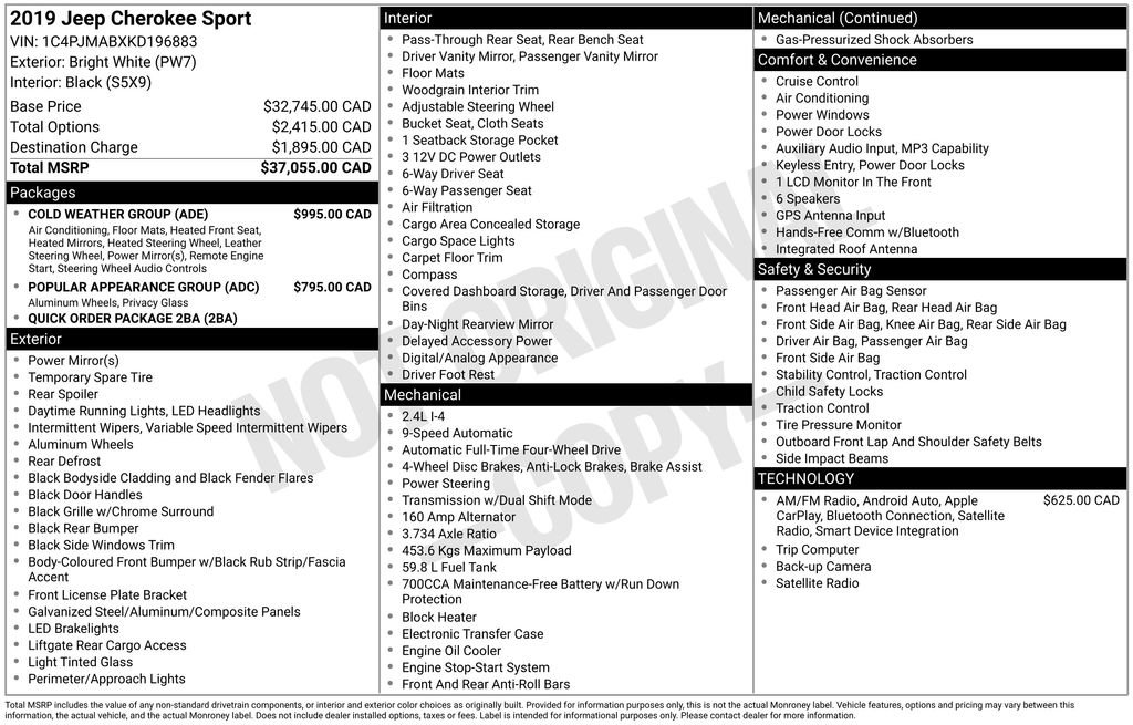 Used 2019 Jeep Cherokee Sport w/ Cold Weather Group AWD/4WD image 5
