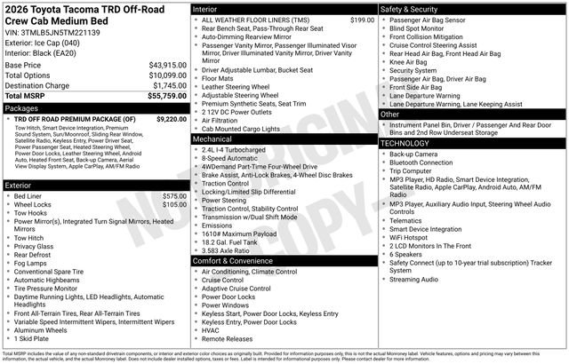 Certified 2026 Toyota Tacoma TRD Off-Road w/ TRD Off Road Premium Package AWD/4WD image 31