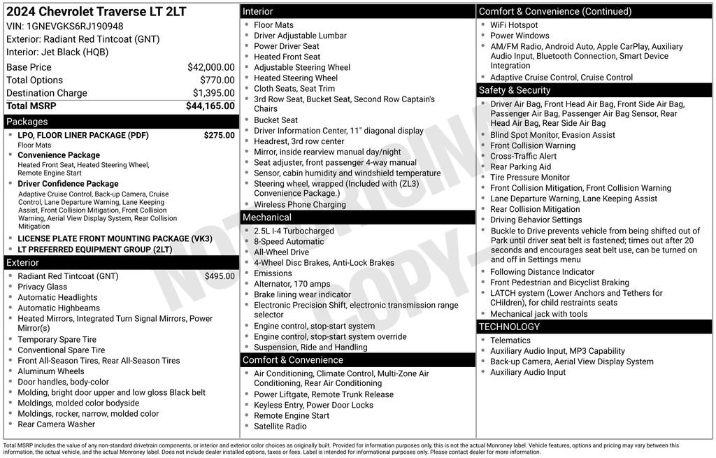 Used 2024 Chevrolet Traverse LT w/ LPO, Floor Liner Package AWD/4WD image 28
