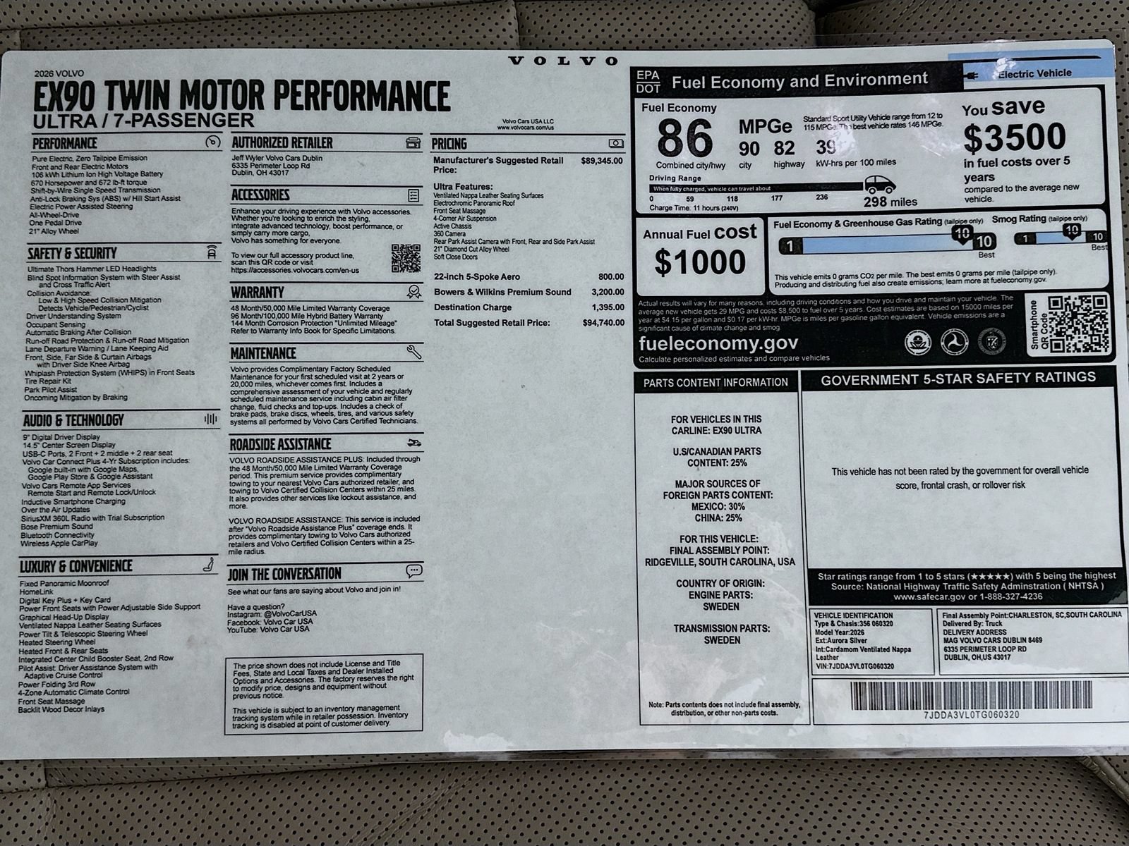 New 2026 Volvo EX90 Ultra AWD/4WD image 48