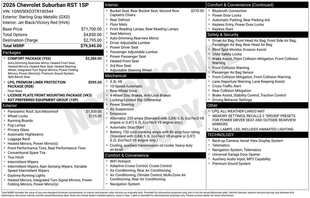 New 2026 Chevrolet Suburban RST w/ Comfort Package image 4