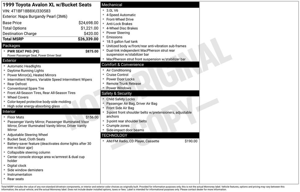 Used 1999 Toyota Avalon XL w/ PWR Seat Pkg FWD image 33