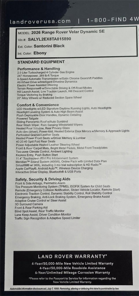 New 2026 Land Rover Range Rover Velar Dynamic SE image 34
