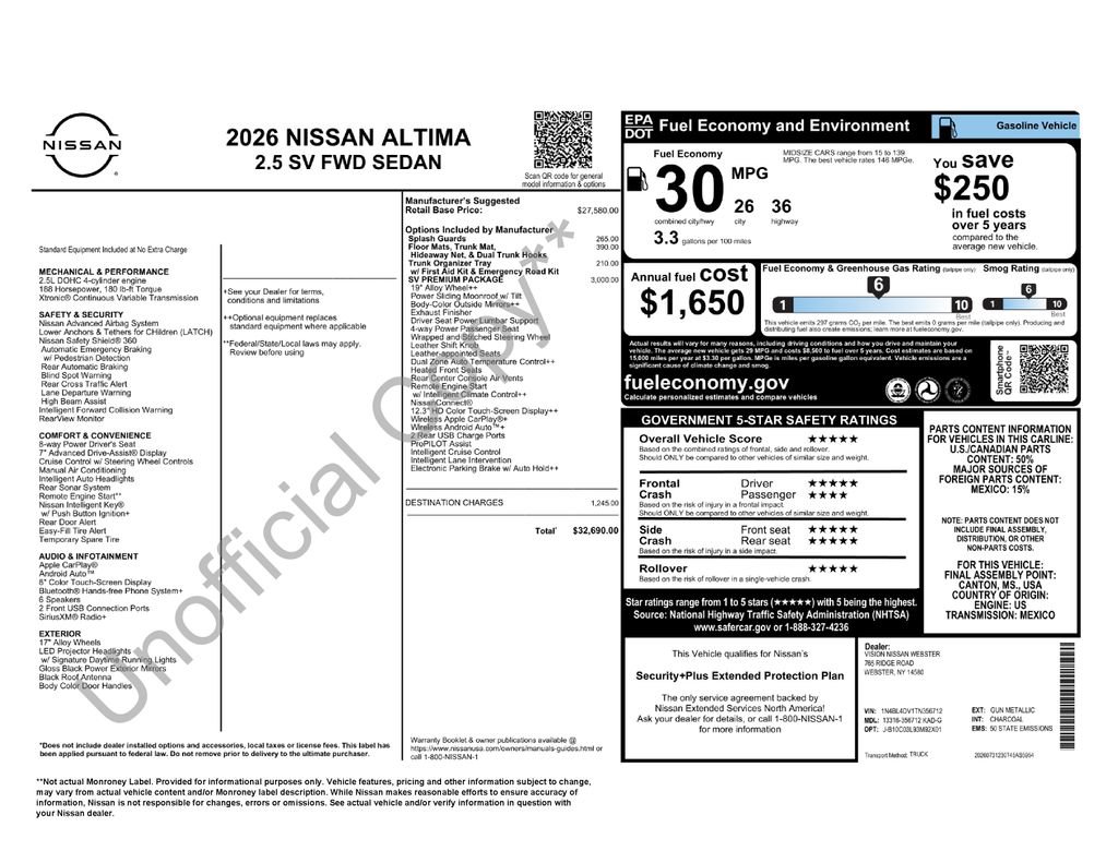 New 2026 Nissan Altima 2.5 SV w/ SV Premium Package FWD image 6