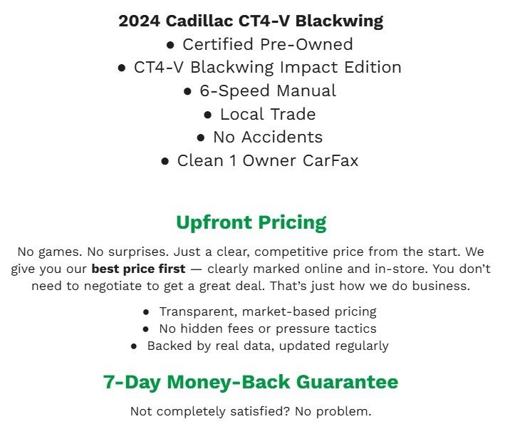 Certified 2024 Cadillac CT4 V Blackwing w/ Impact Edition image 2