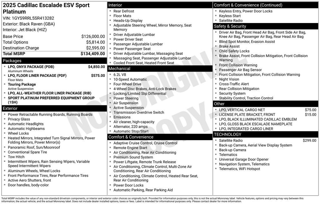 Used 2025 Cadillac Escalade ESV Sport Platinum w/ LPO, ONYX Package AWD/4WD image 46