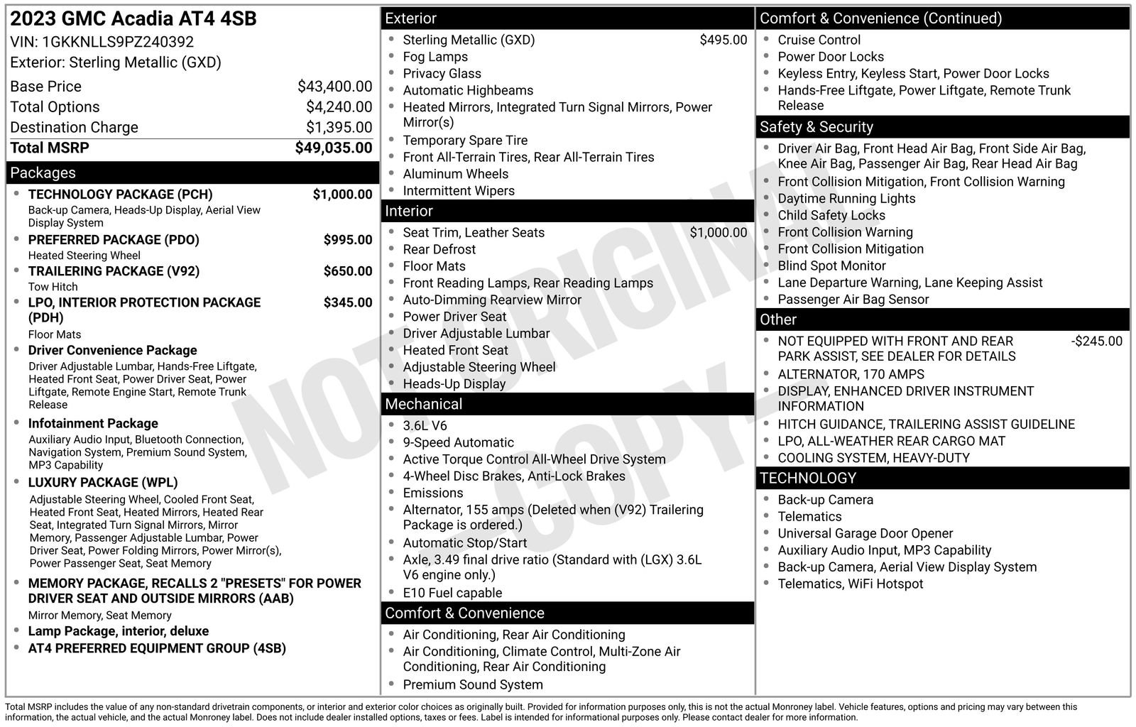 Used 2023 GMC Acadia AT4 w/ Technology Package AWD/4WD image 9