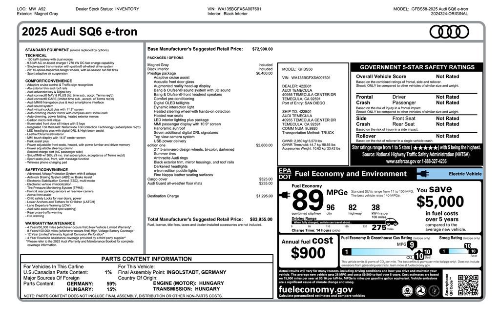 Used 2025 Audi SQ6 e-tron Prestige w/ Black Edition One AWD/4WD image 3