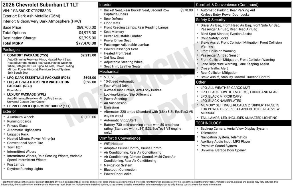 New 2026 Chevrolet Suburban LT w/ Comfort Package image 10