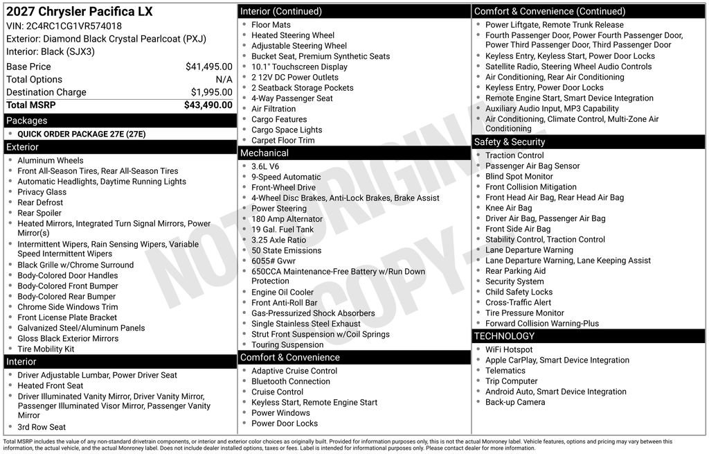 New 2027 Chrysler Pacifica LX FWD image 31