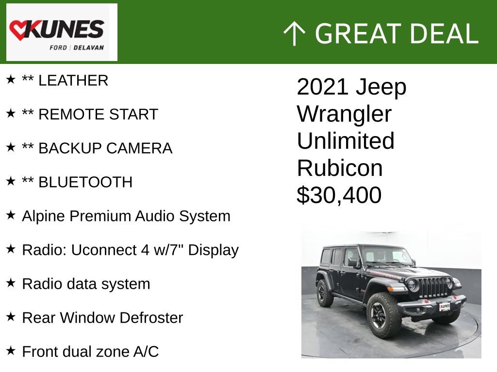 Used 2021 Jeep Wrangler Unlimited Rubicon w/ LED Lighting Group AWD/4WD image 2