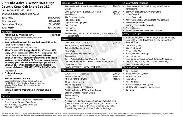 Used 2021 Chevrolet Silverado 1500 High Country w/ Technology Package RWD image 69