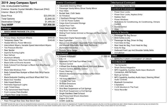 Used 2019 Jeep Compass Sport AWD/4WD image 2