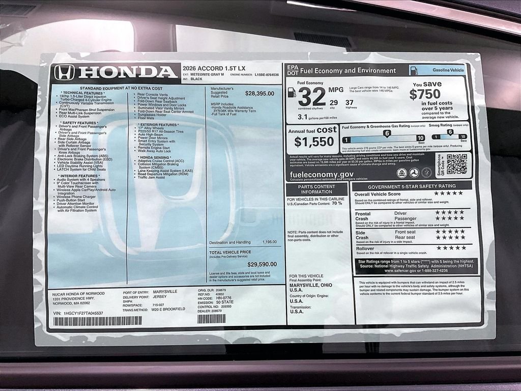 New 2026 Honda Accord LX image 18