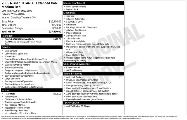 Used 2005 Nissan Titan XE w/ (W02) Preferred Pkg AWD/4WD image 4