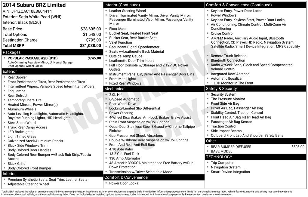 Used 2014 Subaru BRZ Limited w/ Popular Package #2B RWD image 3